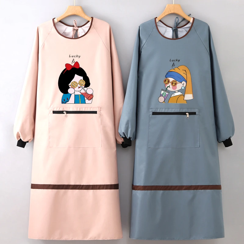 加长加大羽绒服防脏罩衣防水长袖围裙家用厨房成人上班防尘工作服