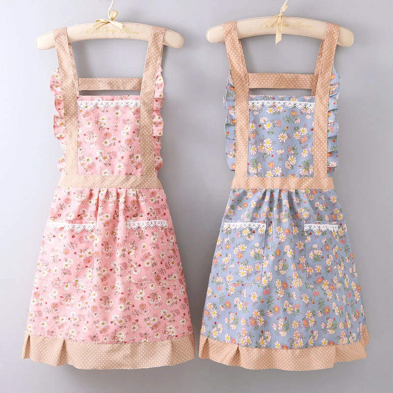 帆布碎花围裙女厨房家用工作服耐脏上班成人洋气网红围腰做饭罩衣