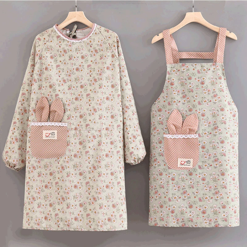 长袖成人防油污帆布加厚耐磨围腰男女围裙罩衣家用厨房做饭工作服