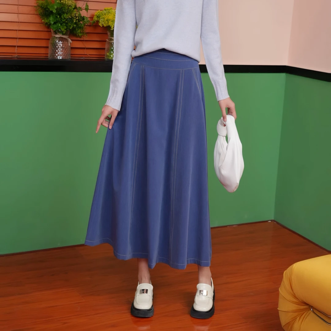 惠子Hz/【霁青】港风复古中长裙气质显瘦半身裙高腰百搭裙子