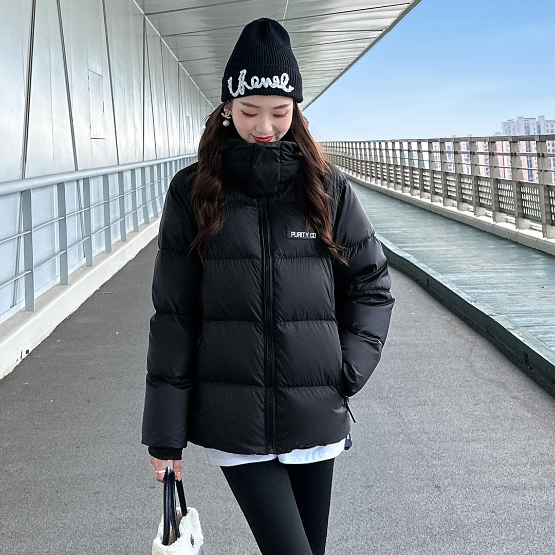 2023冬季加厚情侣款面包服90白鸭绒连帽可脱卸百搭加厚羽绒服外套