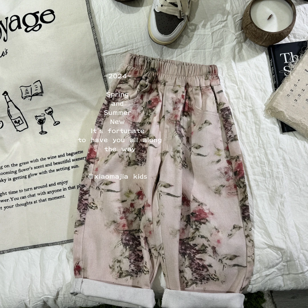 现货-儿童春季纯棉休闲裤潮流时尚宽松老爹裤洋气韩版D-2208碎花