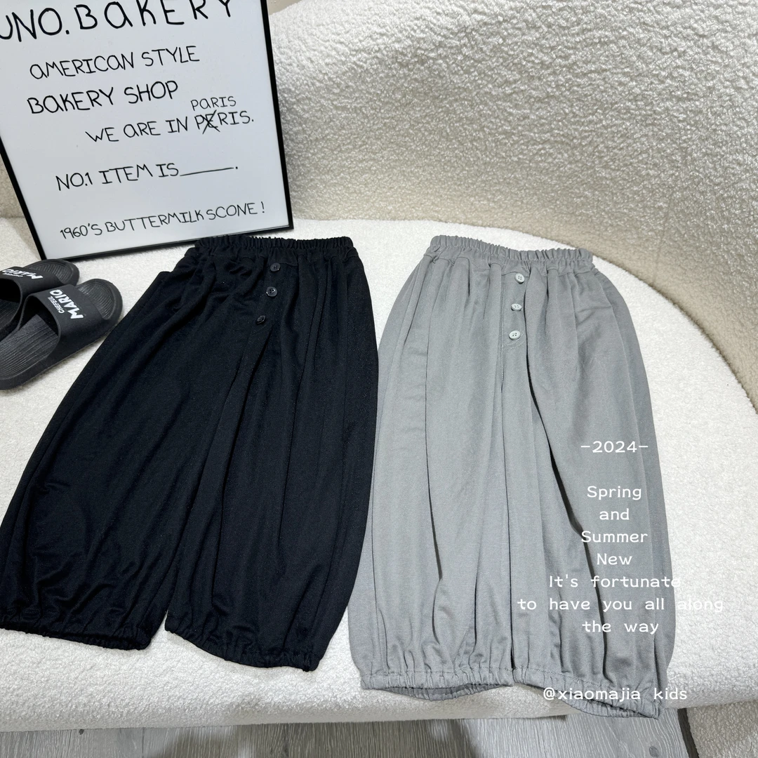 现货-夏款新款薄款潮流休闲裤D-2771韩版时尚百搭九分裤男女童