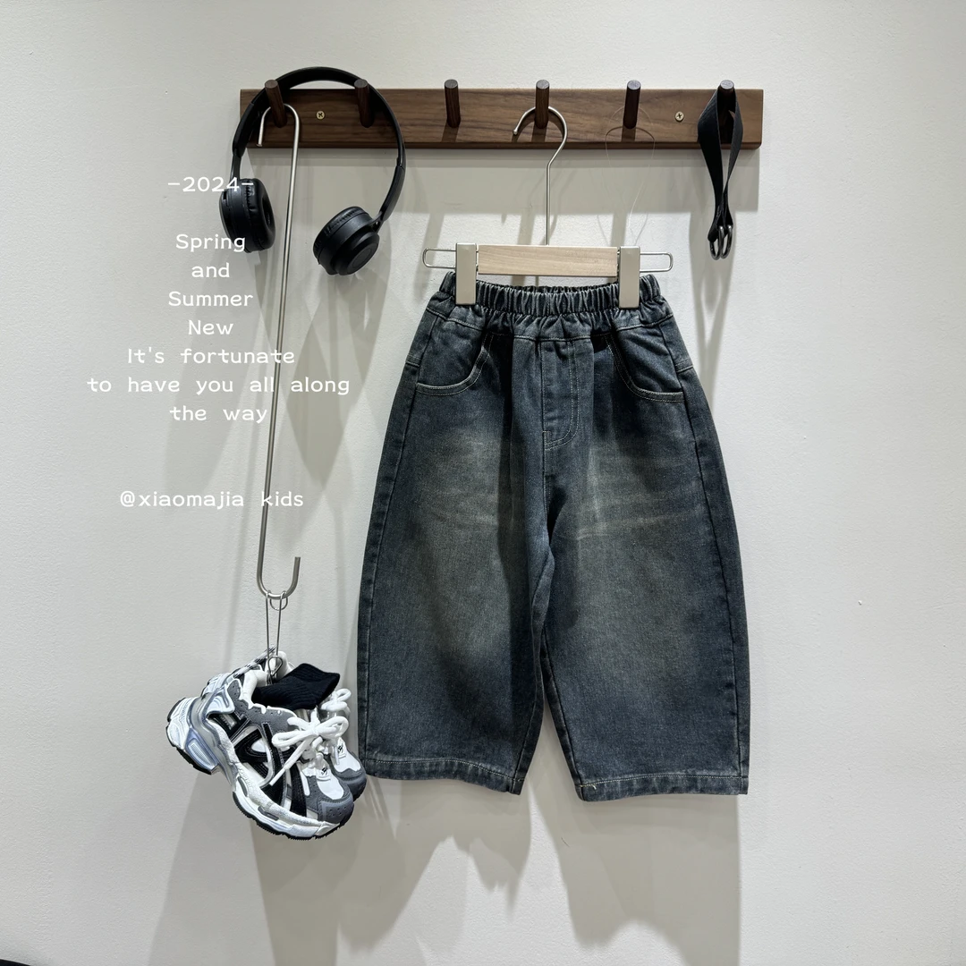 N秋季新款儿童牛仔裤K-3168宽松工装直筒裤男女童裤子百搭