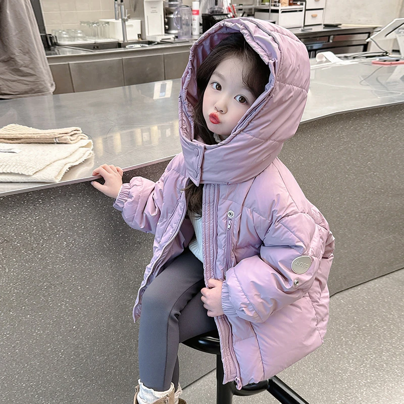 女童羽绒服冬季儿童洋气连帽棉服宝宝白鸭绒冬装外套2024新款女孩