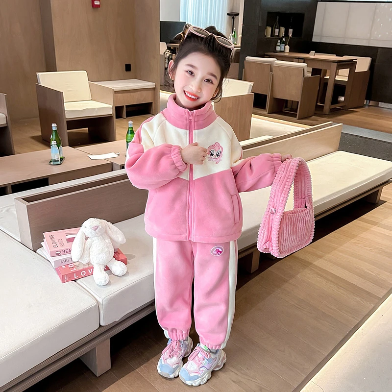 女童小马宝莉套装秋冬2024新款女孩洋气时髦外套加绒运动服两件套