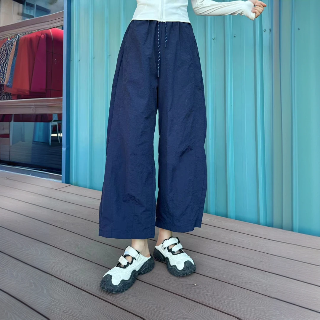 早秋新款高腰气球裤休闲裤女士微胖宽松显瘦九分阔腿裤薄款奶奶裤