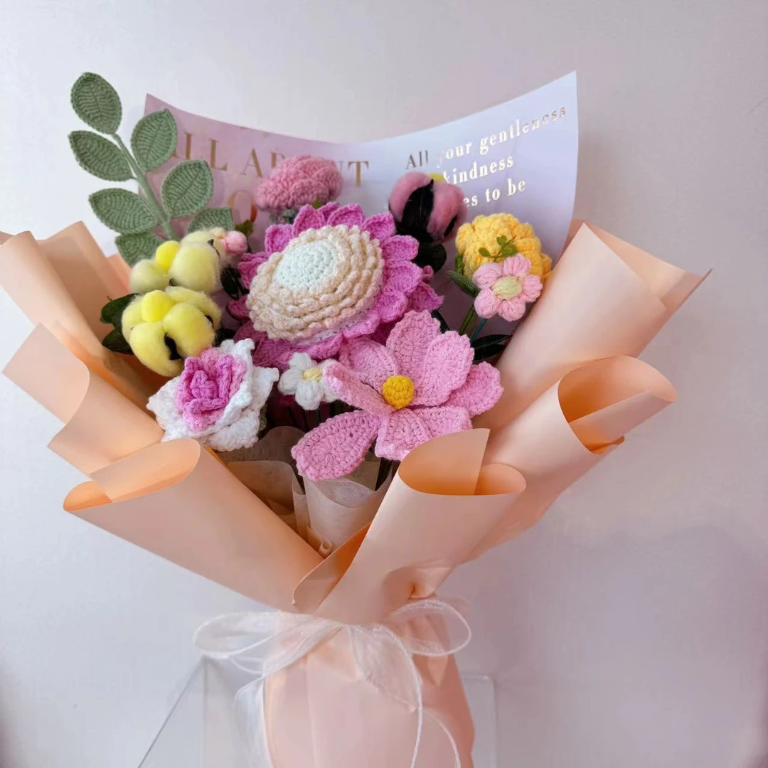 教师节手工向日葵成品送老师纪纯手工毛线永生花束