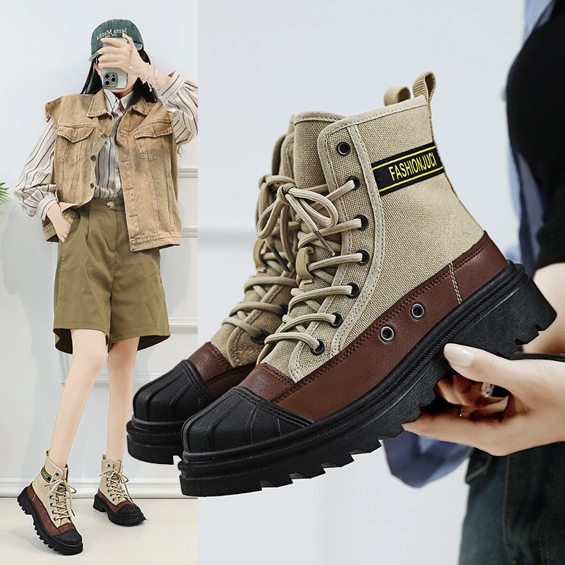 【女款】帆布高帮秋季2023新款潮流百搭女士运动休闲机车工装马丁靴