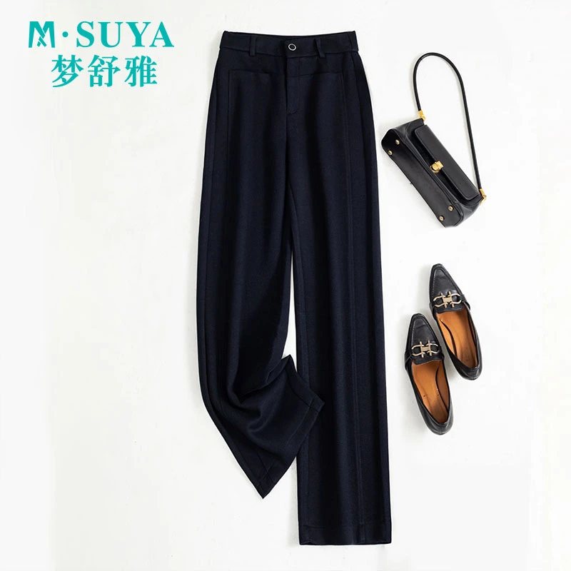 M·SUYA/梦舒雅2024秋冬时尚休闲绵羊毛直筒裤D68163显瘦高腰百搭