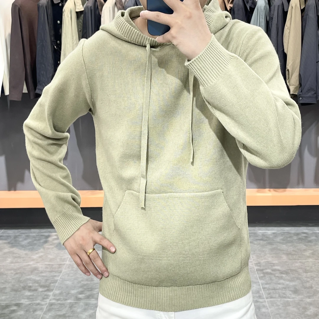 2024秋季男士新品休闲时尚长袖打底加厚纯色帽衫百搭亲肤舒适卫衣