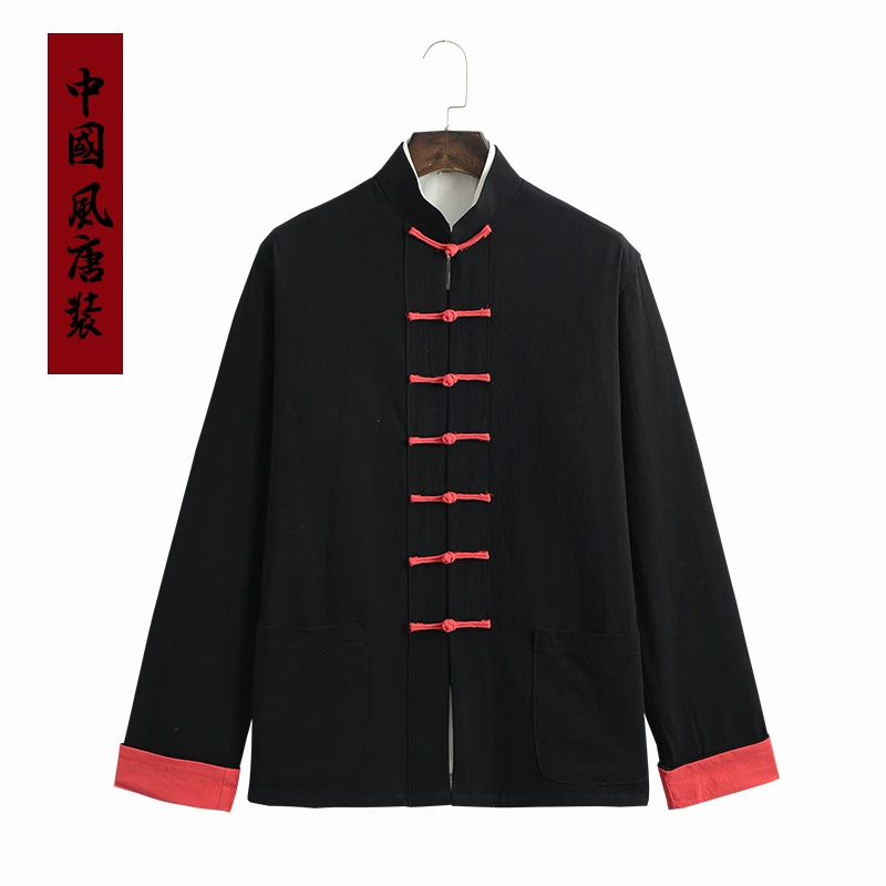 中国风唐装潮牌复古青年上衣男装中式春秋中老年盘扣长袖外套男装