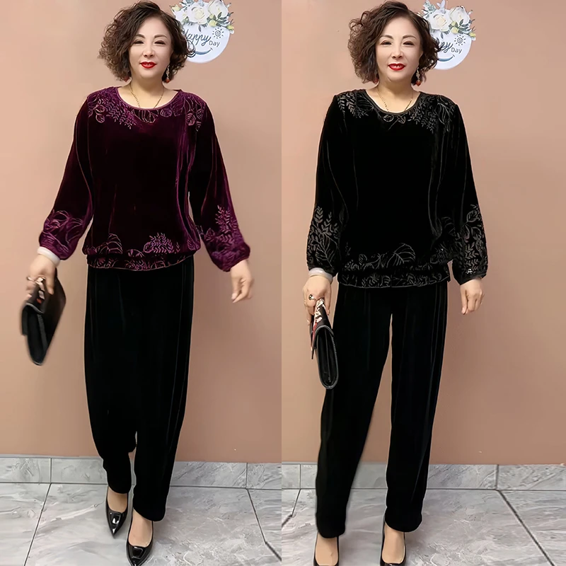 时尚轻奢大码女装高档丝绒纯色长袖衬衫春秋款中老年宽松遮肉上衣