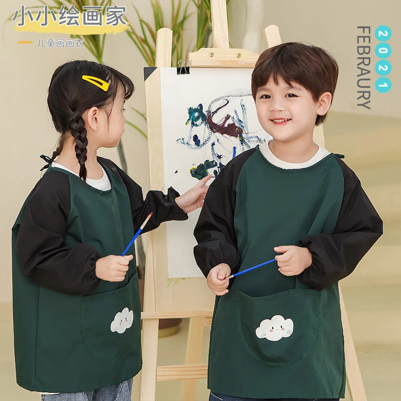 儿童画画罩衣夏季薄款美术围裙防水吃饭反穿衣绘画幼儿园定制logo