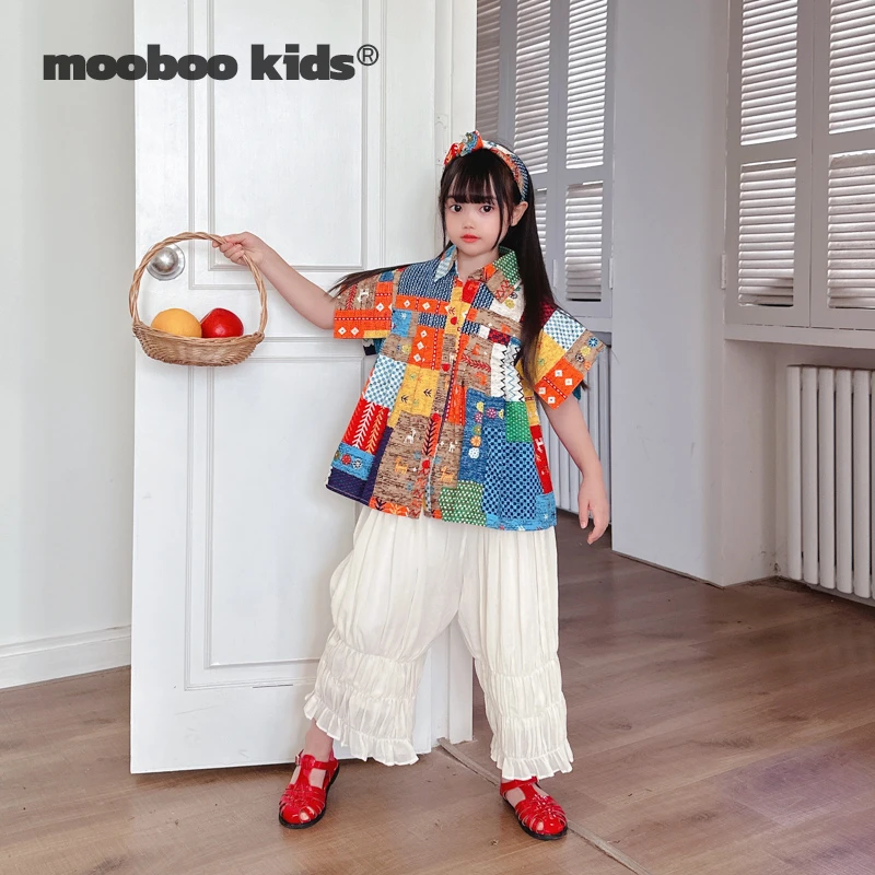 墨宝童装 MoobooKids_原创 不一样的麻棉感复古印花解构上衣+发圈