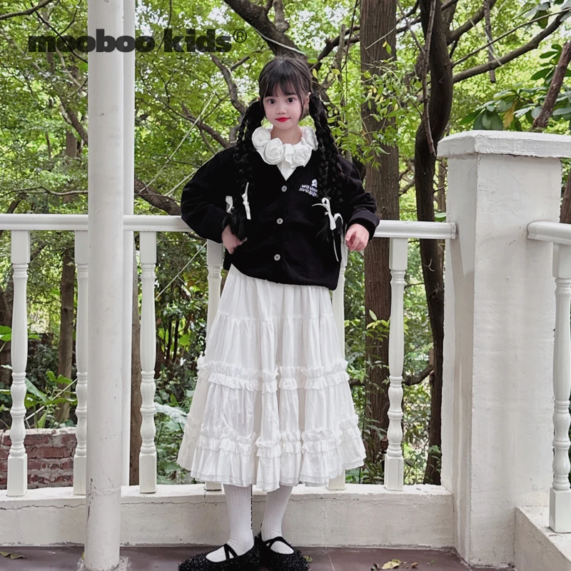 miu系知识分子超仙花边长板裙+洗水棉花朵衬衫+提花毛衣开衫