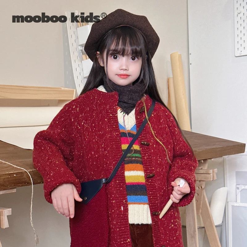 墨宝童装 MoobooKids_五彩缤纷马甲+彩点超厚款牛角扣两色毛衣