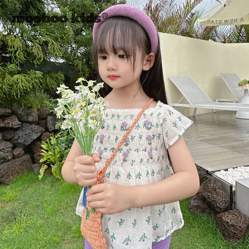墨宝童装清新法式手工打揽绣花绿小花上衣