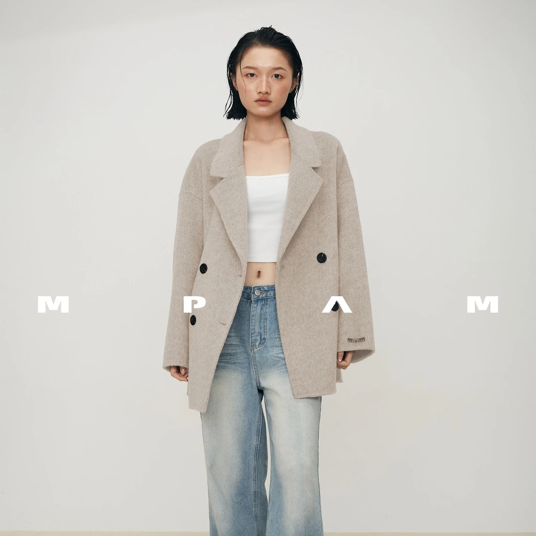 MPAM短款羊驼毛羊毛大衣宽松慵懒风双面呢大衣6199