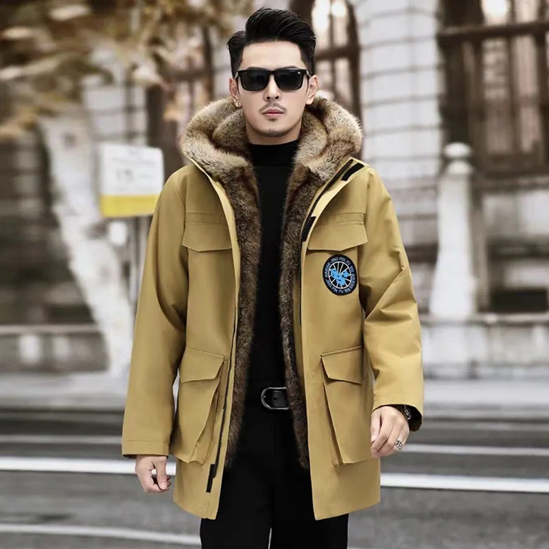 2440 MYM时尚派克服保暖绒连帽冬季加厚中长大气高档男外套