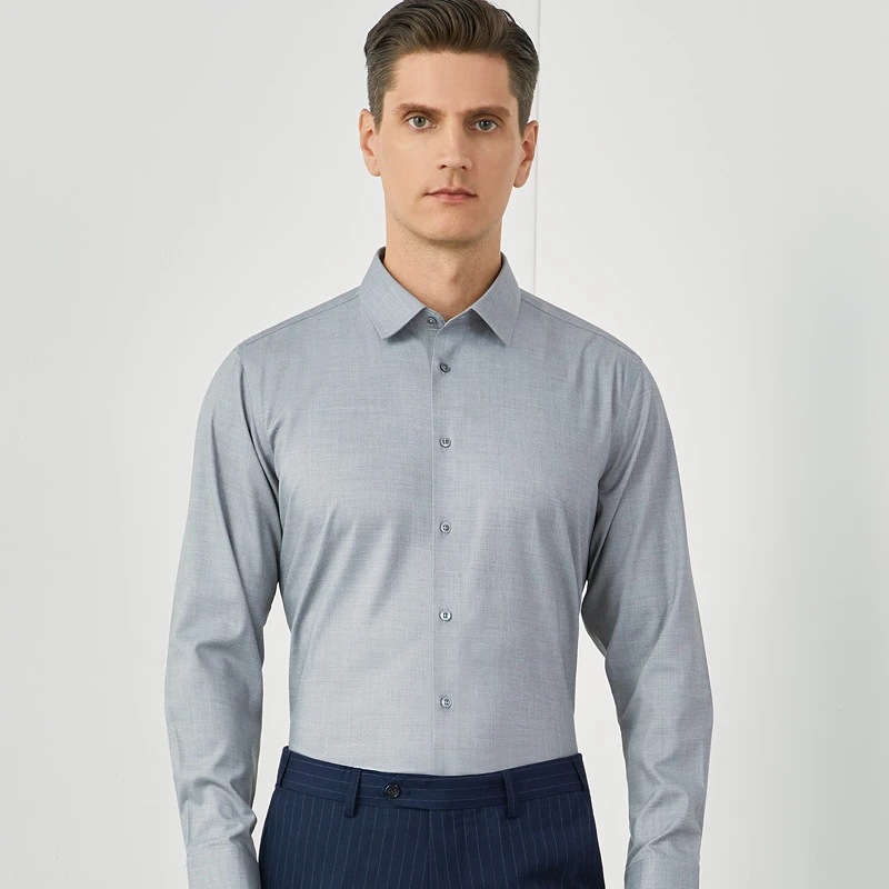 23701 断码 男士薄款莫代尔衬衫舒适修身休闲商务纯色长袖男款
