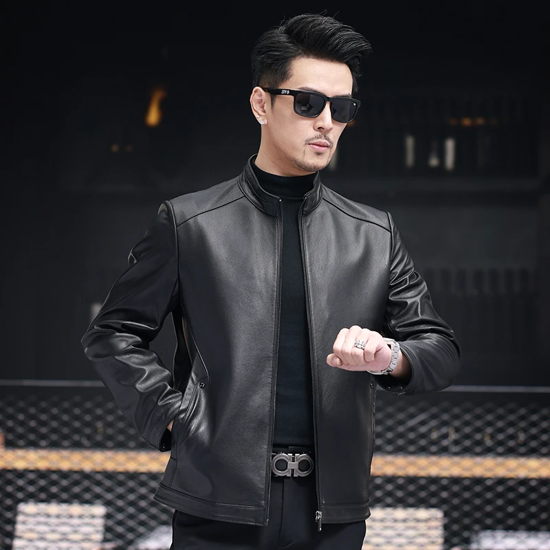 2325 YZX海宁头层牛皮立领单装修身休闲春秋装海宁真皮皮衣外套