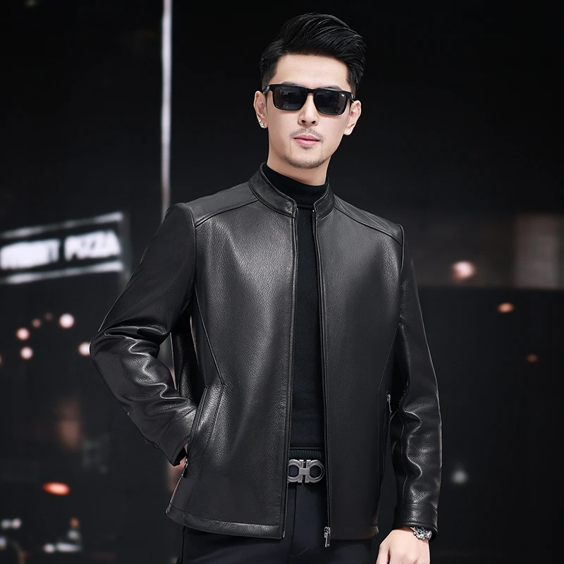 6018 YZX山羊皮立领单装海宁真皮皮衣时尚修身休闲男士短款