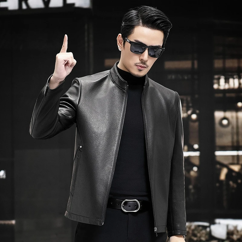 23623 断码 高档山羊皮立领单装休闲修身海宁真皮皮衣男皮夹克