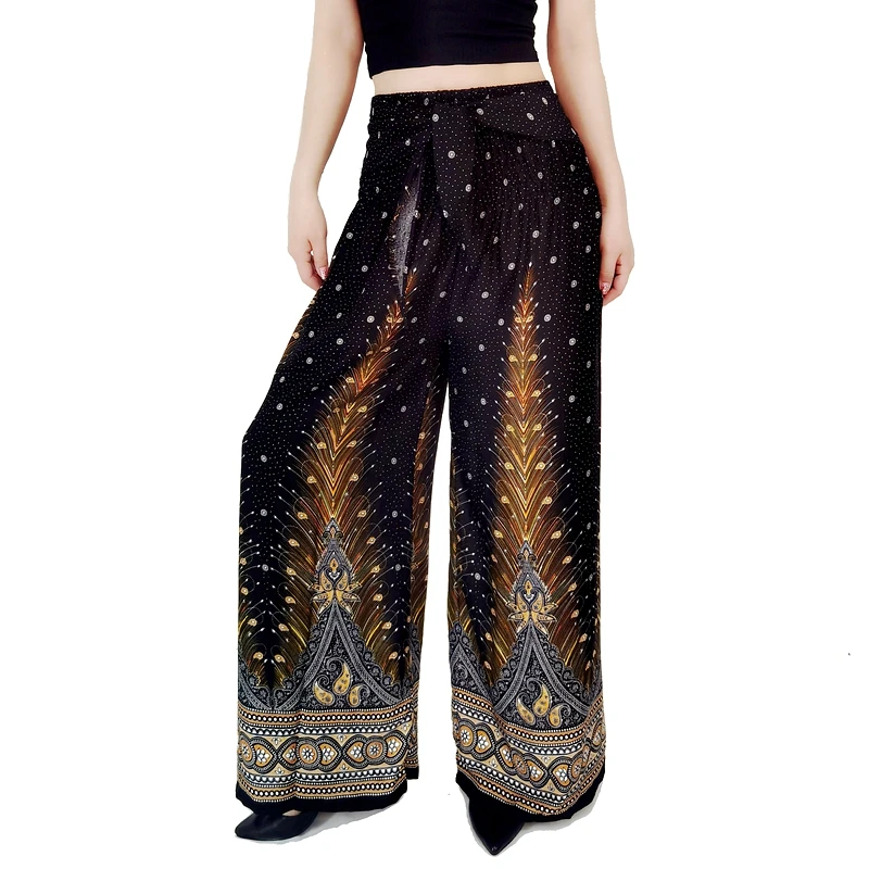 波西米亚裙裤女夏季薄款直筒休闲裤高腰阔腿裤垂感长裤防晒沙滩裤