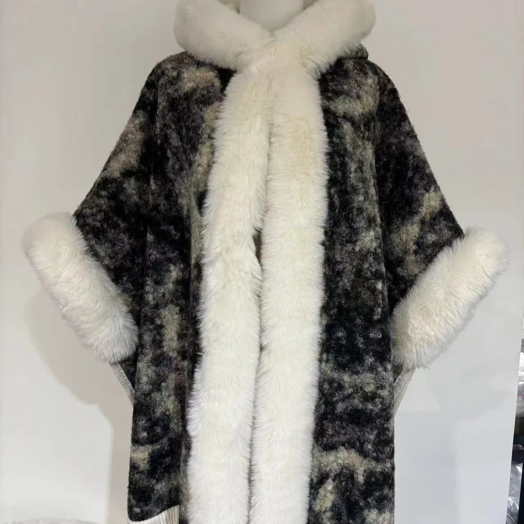 【风清余】新中式时尚双色百搭保暖冬季女士气质款连帽斗篷 长度110