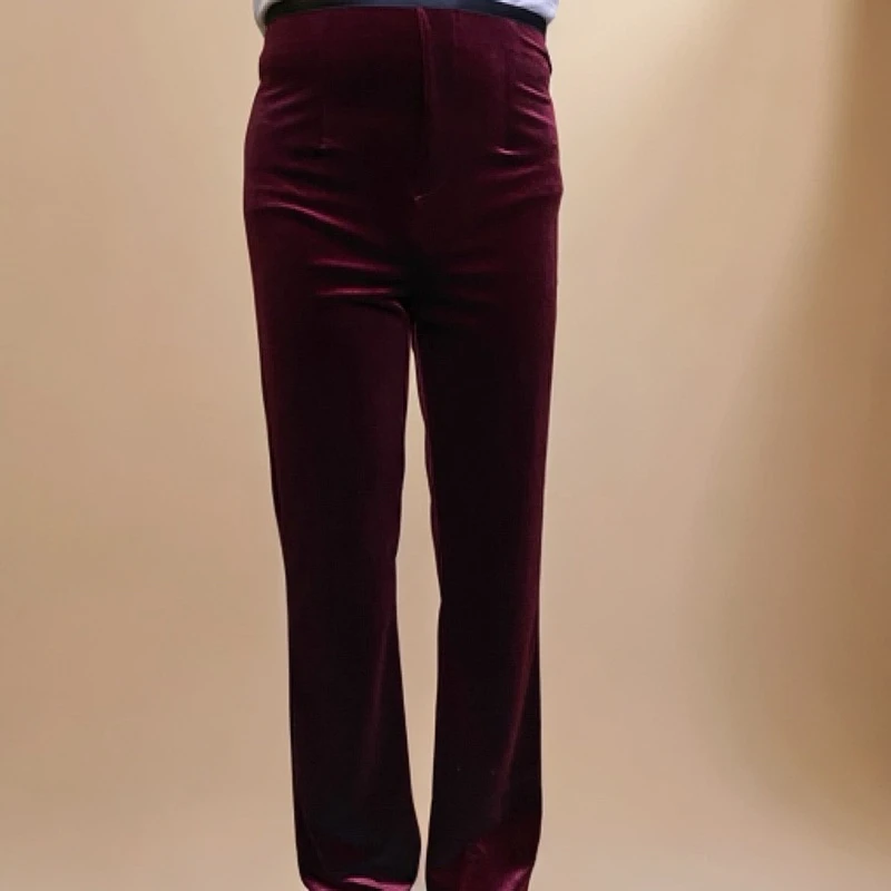 2025秋季三色时尚显瘦微喇丝绒阔腿拖地裤