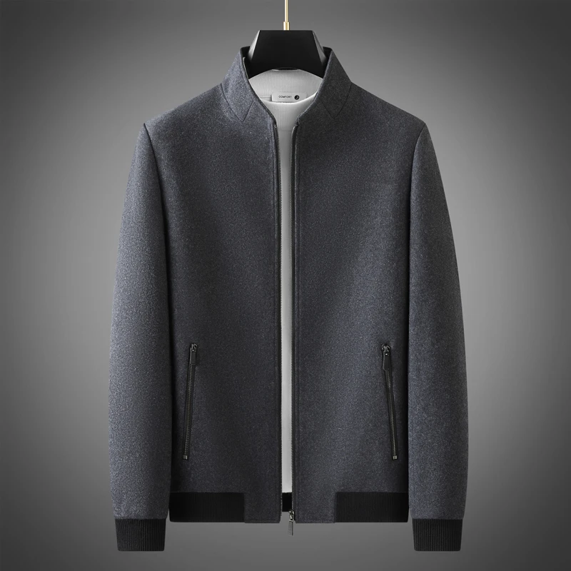 秋冬高端休闲绵羊毛夹克男士防缩抗起球修身保暖时尚立领毛呢外套