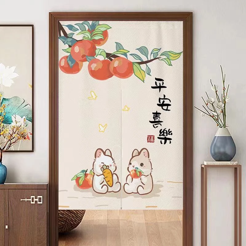 新中式布门帘隔断帘家用2024新款卧室过道玄关免打孔装饰半帘短帘