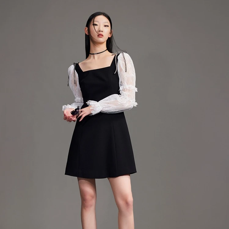 COCOON/可可尼黑色名媛蕾丝小黑裙 22308AN024050020