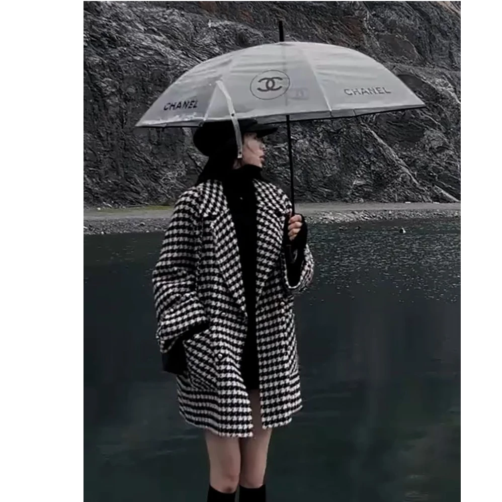 加厚秋冬新款千鸟格呢子大衣女韩版宽松中长款时尚百搭春秋外套女