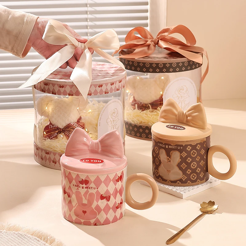 马克杯高级感轻奢咖啡杯子女生日礼物礼盒陶瓷带盖水杯2024新款女