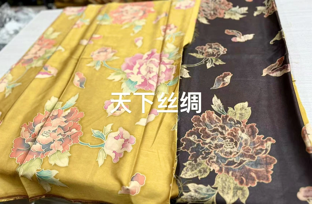 天下丝绸手绘重缎皮子布料48姆米香云纱面料透彩双面可做旗袍布