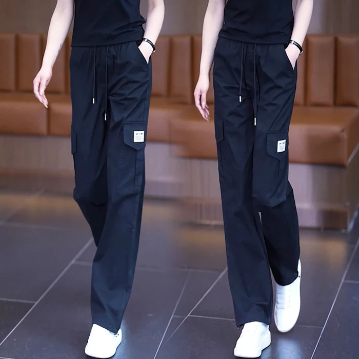 夏季直筒工装裤女2024春秋新款休闲美式迷彩裤小个子显瘦高腰长裤