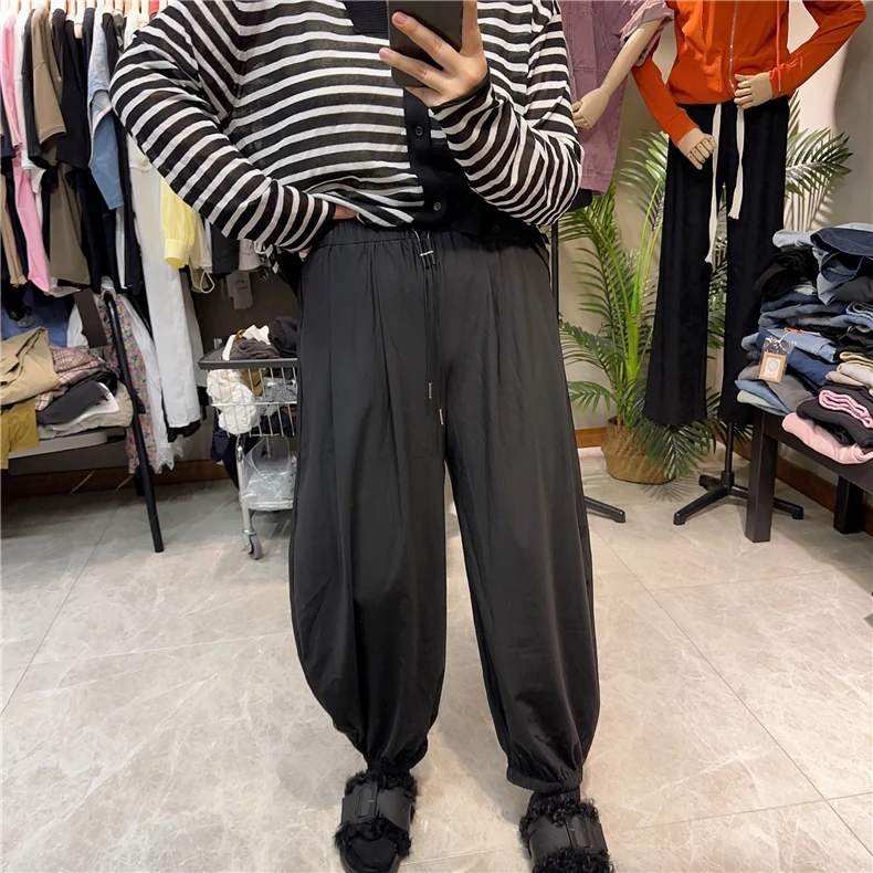 韩版宽松大码女装松紧腰小众灯笼裤夏季薄款九分休闲裤哈伦裤6276