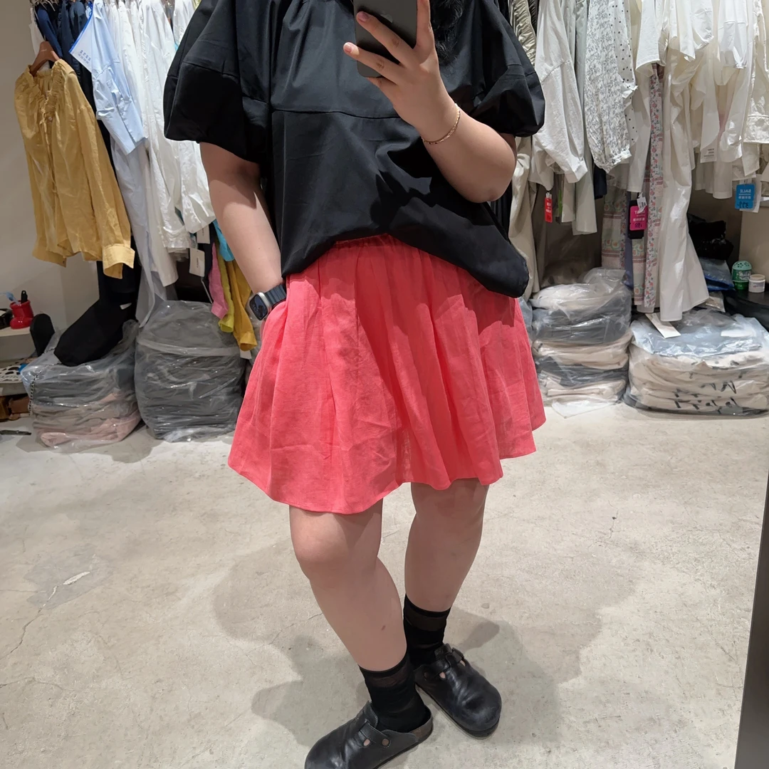 韩版宽松大码女装松紧腰短裙夏季百搭可爱糖果色防走光女裙47722