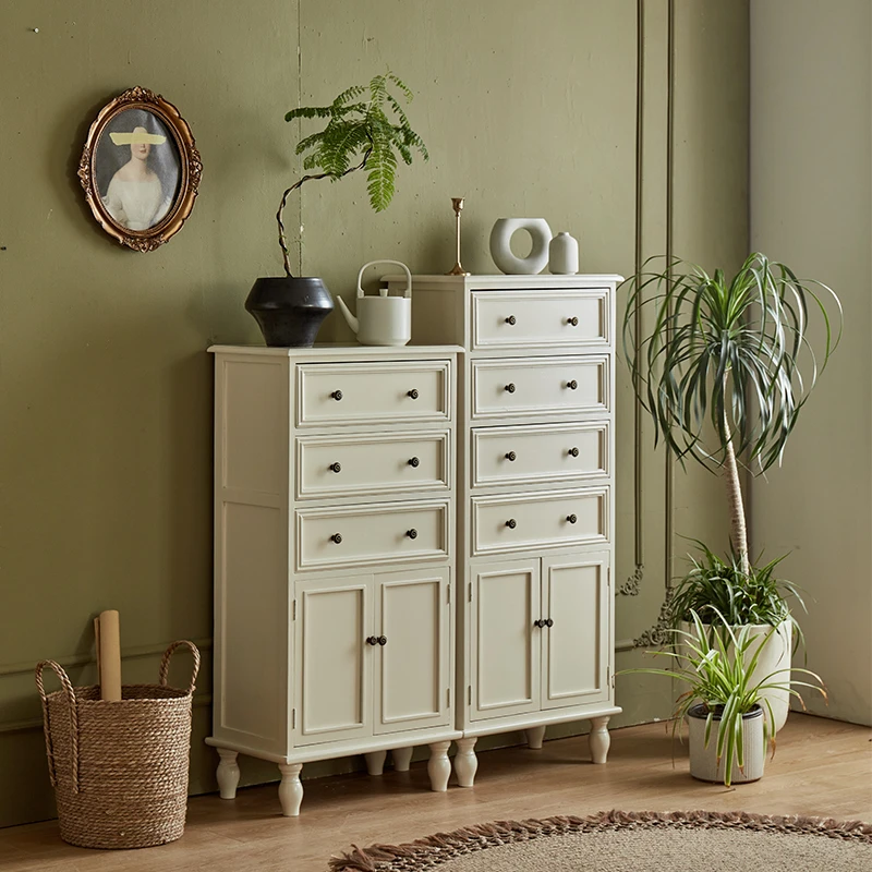 北欧斗柜储物柜收纳胡桃色复古床头柜子带门美式实木客厅小柜整装