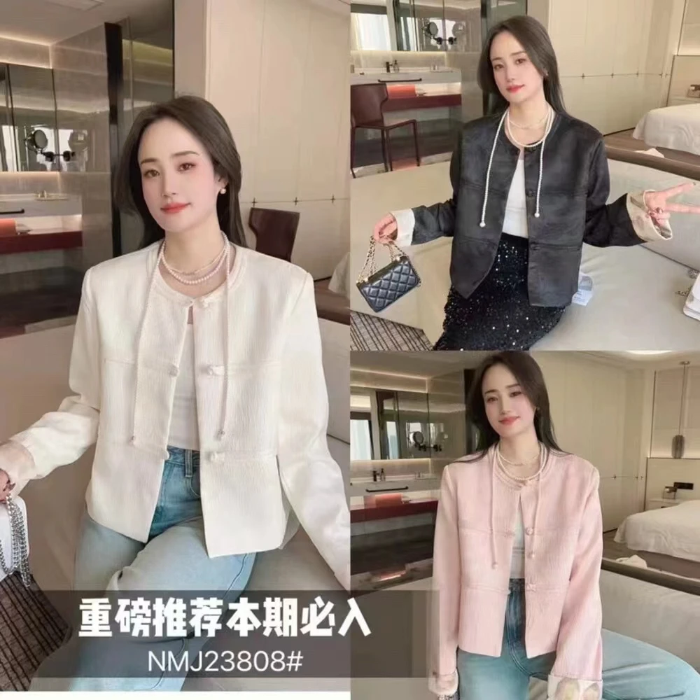 24008新中式拼接盘扣甜美气质外套