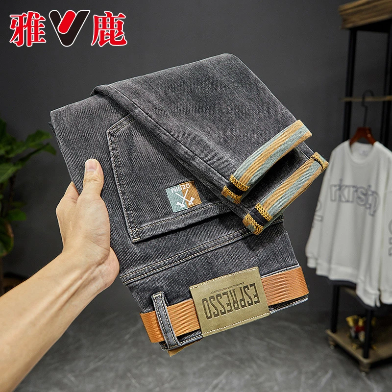 秋款牛仔裤男潮牌直筒潮流2022新款微弹灰色男士长裤子8062