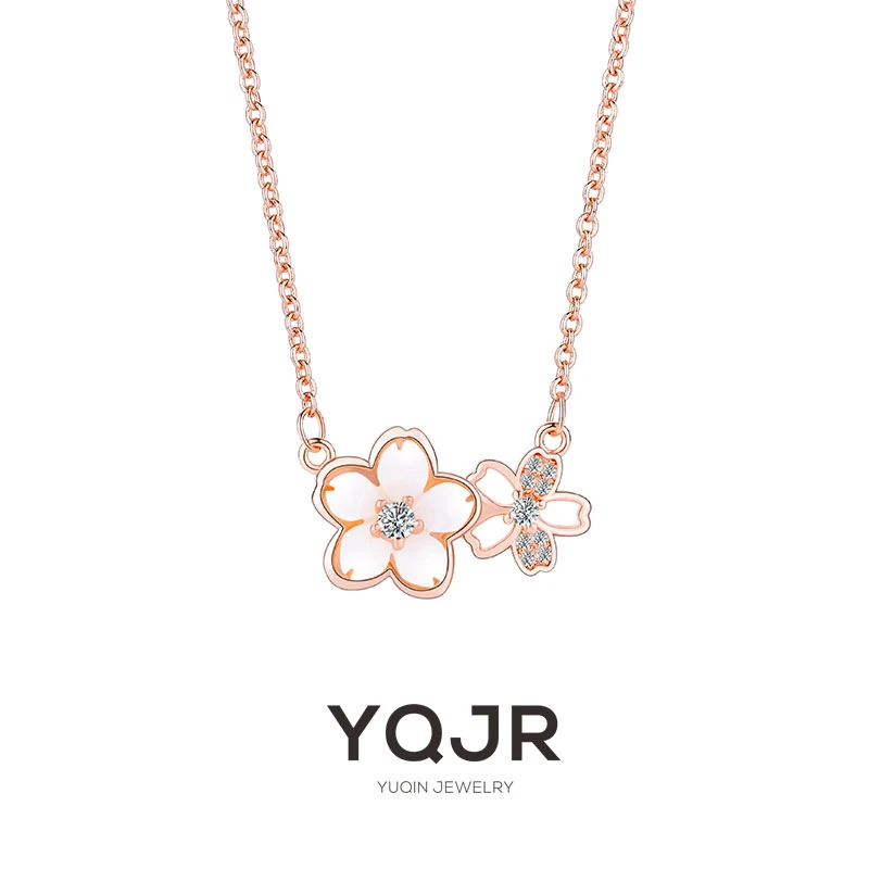YQJR 钛钢项链 桃花项链女轻奢小众ins高级感花朵劲链樱花锁骨链