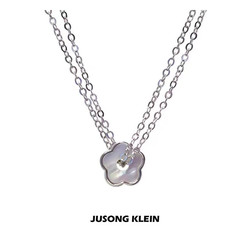 钛钢项链 JUSONG KLEIN花朵项链女轻奢ins小众双层贝壳小花锁骨链
