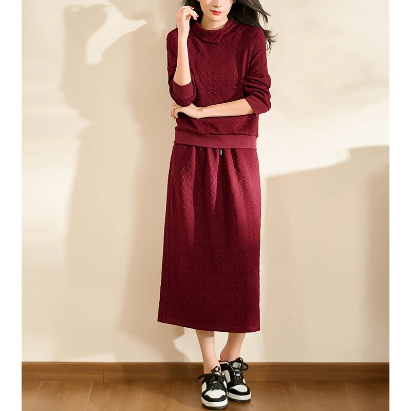 迪欧芙2024秋冬新款华丽层次感红色吸睛长袖女时尚套装#QTZ17533