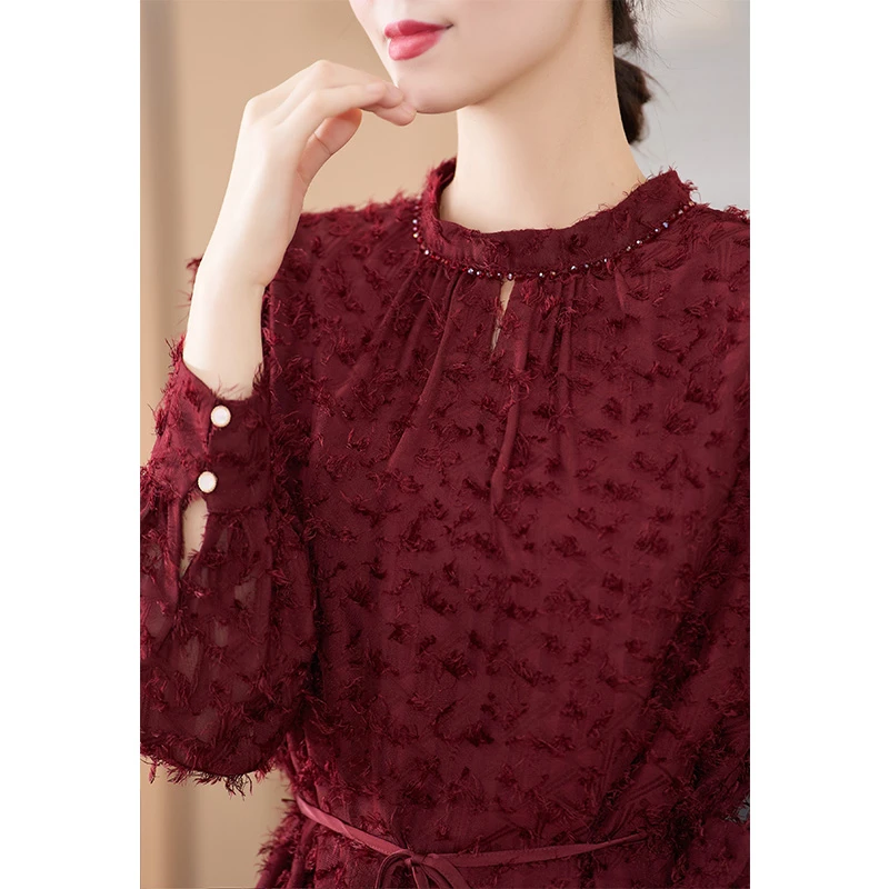 迪欧芙2024新款春装时髦洋气上衣法式气质长袖打底衫女#CSY16335