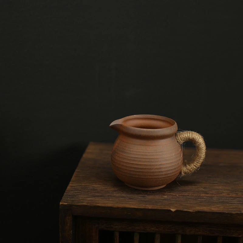 原矿老岩泥手工公道杯复古粗陶家用大号日式做旧仿古磨砂户外茶具