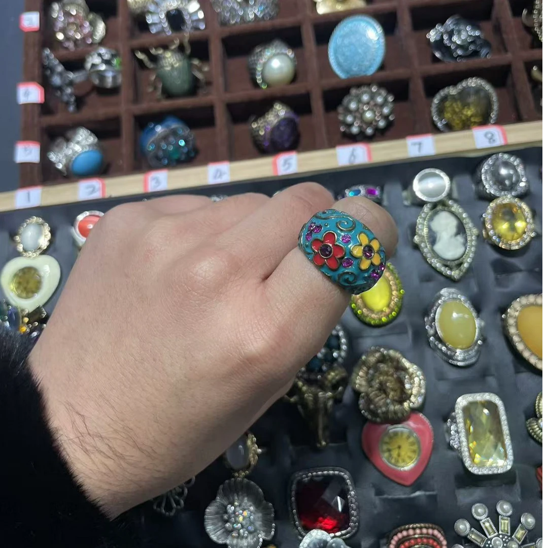 合金戒指 中古戒指精美镶嵌彩色复古时尚手工民族风古法