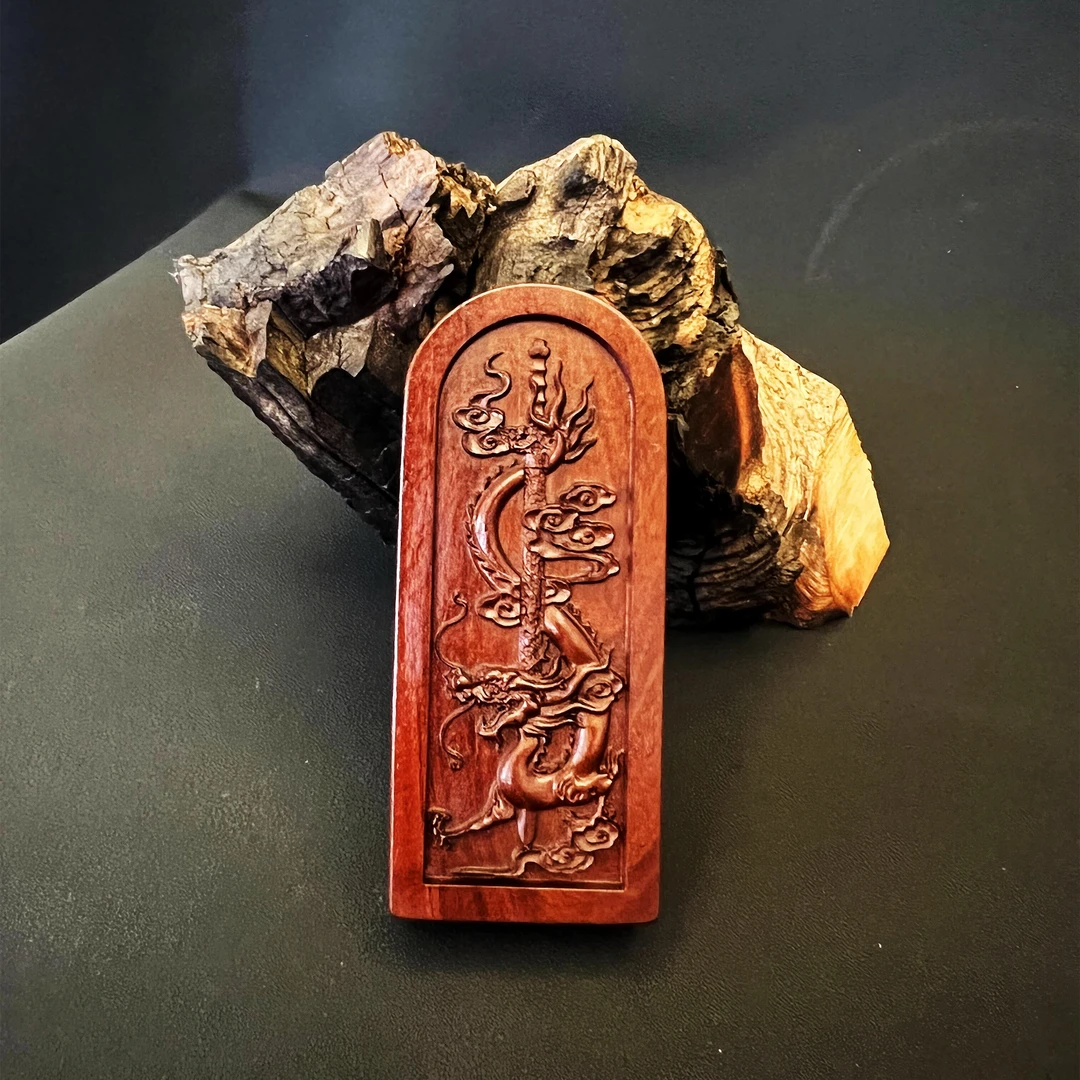 雷击枣木五雷号令龙剑吊坠吊牌挂件手把件木雕把玩饰品